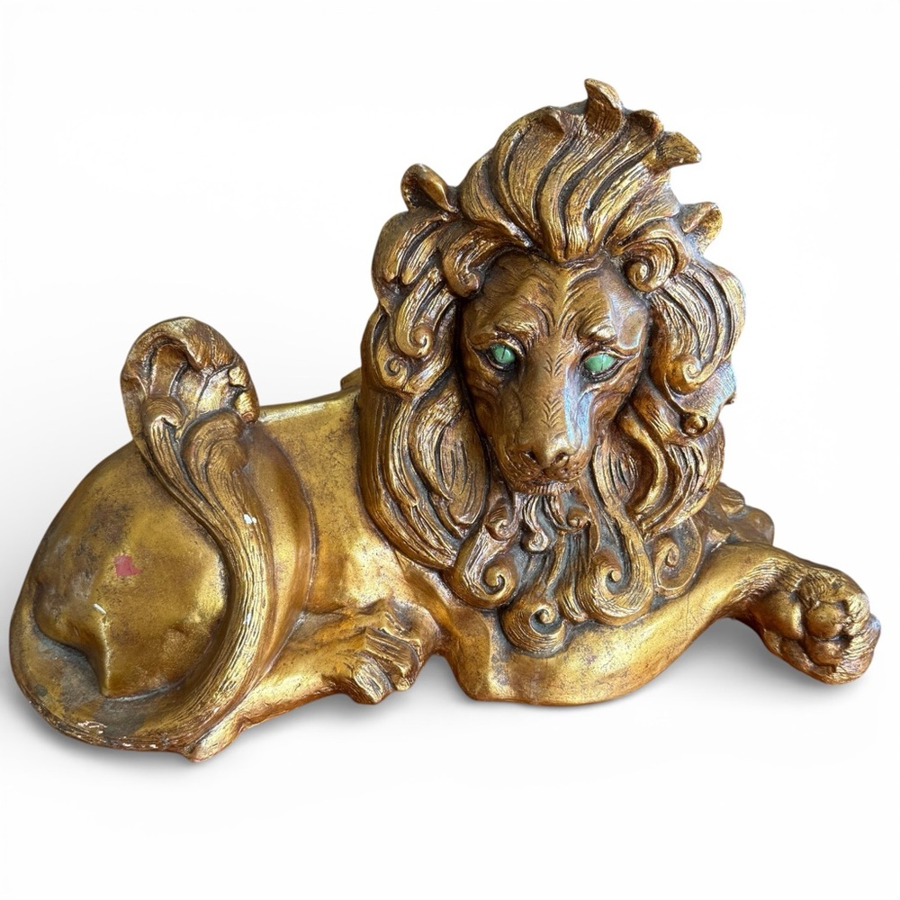 Vintage Freeman-McFarlin California Pottery Lion Stature Gold Finish Green Eyes